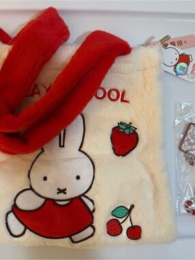 miffy Plush Kids Tote Bag - Red & Cream